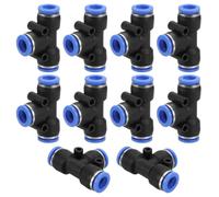 PATIKIL 9/16" OD Tee Plastic Push to Connect Fittings, 10 Pack T Shaped 3 Ways Tube Connect Push Fit Push Lock PE-9/16 for Air Water RO System, Blue