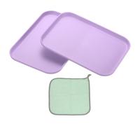 PATIKIL 9.5x6.9 Plastic Tray, 2 Pack Rectangular Plates Small Food Tray Wheat Plates Dishes Reusable Dessert Plate Trays with Cloth for Cake Fruits Salad Cupcake Steak Serving Purple