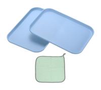PATIKIL 9.5x6.9 Plastic Tray, 2 Pack Rectangular Plates Small Food Tray Wheat Plates Dishes Reusable Dessert Plate Trays with Cloth for Cake Fruits Salad Cupcake Steak Serving Blue