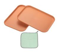 PATIKIL 9.5x6.9 Plastic Tray, 2 Pack Rectangular Plates Small Food Tray Wheat Plates Dishes Reusable Dessert Plate Trays with Cloth for Cake Fruits Salad Cupcake Steak Serving Orange