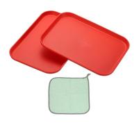 PATIKIL 9.5x6.9 Plastic Tray, 2 Pack Rectangular Plates Small Food Tray Wheat Plates Dishes Reusable Dessert Plate Trays with Cloth for Cake Fruits Salad Cupcake Steak Serving Red