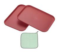 PATIKIL 9.5x6.9 Plastic Tray, 2 Pack Rectangular Plates Small Food Tray Wheat Plates Dishes Reusable Dessert Plate Trays with Cloth for Cake Fruits Salad Cupcake Steak Serving Dark Red