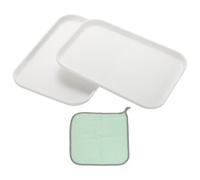 PATIKIL 9.5x6.9 Plastic Tray, 2 Pack Rectangular Plates Small Food Tray Wheat Plates Dishes Reusable Dessert Plate Trays with Cloth for Cake Fruits Salad Cupcake Steak Serving White