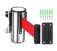 PATIKIL 9.8 Foot Fixed Wall Mount Retractable Belt Barrier Set Metal Safety Belt Barrier Rope with Braking System Locking Button for Crowd Control, Red
