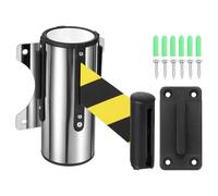 PATIKIL 9.8 Foot Fixed Wall Mount Retractable Belt Barrier Set Metal Safety Belt Barrier Rope with Braking System Locking Button for Crowd Control, Yellow/Black