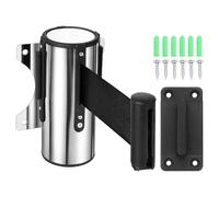 PATIKIL 9.8FT Fixed Wall Mount Retractable Belt Barrier Set, Black/White | Metal Safety Belt Barrier Rope with Braking System Locking Button for Crowd Control