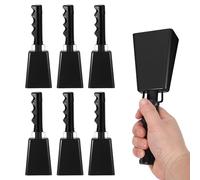 PATIKIL 9" Cow Bells for Football Game, 6Pcs Cowbells for Sporting Events Bulk Loud Noise Makers Metal Cow Bell with Handle with Strap for Cheering Competition Marathon Wedding DIY, Black