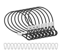 PATIKIL 9 Inch Safety Cable Lock, 8 Pcs 304 Stainless Steel Security Wire Ropes Double Loop Anti-Theft Safety with 16 Spring Buckles for Bicycles Luggage Stage Lighting, Black