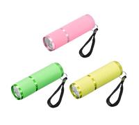 PATIKIL 9 LED Glow in Dark Flashlights, 3 Pcs Mini Aluminum Flashlight Rubber Coated Flashlight with Strap for Camping, Hiking, Party (Pink, Green, Yellow)