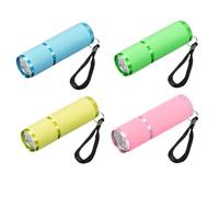 PATIKIL 9 LED Glow in Dark Flashlights, 4 Pcs Mini Aluminum Flashlight Rubber Coated Flashlight with Strap for Camping, Hiking, Party (Pink Green Yellow Blue)