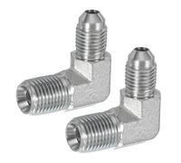 PATIKIL 90 Degree Pipe Adapter, 2 Pcs 7/16" Male 37° Flare JIC x 1/4" BSPT Male Connector Carbon Steel Elbow Fitting for Air Hydraulic Fluid Fuel Water Oil, Silver