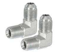 PATIKIL 90 Degree Pipe Adapter, 2 Pcs 9/16" Male 37° Flare JIC x 1/4" BSPT Male Connector Carbon Steel Elbow Fitting for Air Hydraulic Fluid Fuel Water Oil, Silver