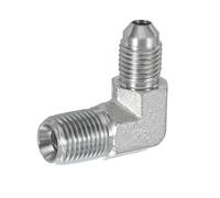 PATIKIL 90 Degree Pipe Adapter, 7/16" Male 37° Flare JIC x 1/4" BSPT Male Connector Carbon Steel Elbow Fitting for Air Hydraulic Fluid Fuel Water Oil, Silver
