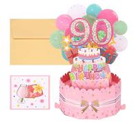 PATIKIL 90th Birthday Card, Pop-Out Birthday Card Funny Happy Birthday Card Sweet 3D with Greeting Card and Envelope for Women Girl Boy Mom Gift Best Friend Decoration, Pink