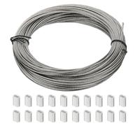 PATIKIL 98.4Ft 304 Stainless Steel Cable Kit, 1/16" Metal Wire Rope 7x7 Strand Core with 50 Pcs Aluminum Sleeves for Clothes Line Handrail (30M x 1.5 Mm)