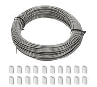 PATIKIL 98.4Ft 304 Stainless Steel Cable Kit, 1/16" Plastic Coated Wire Rope 7x7 Strand Core with 50 Pcs Aluminum Sleeves for Clothes Line Handrail (30M x 1.5 Mm)