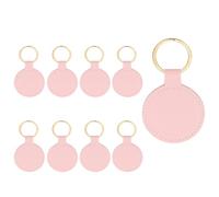 PATIKIL 9pcs Leather Keychain Blanks, 50mm Sublimation Keychain Blanks PU Leather Key Chain Bulk Keyring with Rings for Name Tag Dog Cat Collar Keys, Round,Pink