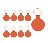 PATIKIL 9pcs Leather Keychain Blanks, 50mm Sublimation Keychain Blanks PU Leather Key Chain Bulk Keyring with Rings for Name Tag Dog Cat Collar Keys, Round,Orange