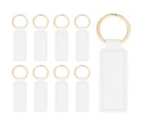 PATIKIL 9pcs Leather Keychain Blanks, 72mm Sublimation Keychain Blanks PU Leather Key Chain Bulk Keyring with Rings for Name Tag Dog Cat Collar Keys, Rectangular,White