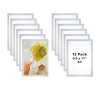 Patikil A4 Magnetic Picture Frame, 12 Pcs Magnetic Sign Holder Self Adhesive Display Frame Reusable Double Sided for Refrigerator White Board Window Wall Photo Artwork, Silver
