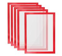 PATIKIL A4 Magnetic Sign Holder, 5Pcs A4 Magnetic Display Frame Self Adhesive Reusable Picture Photo Frame Double Sided for Refrigerator White Board Window Wall,Red