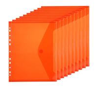 PATIKIL A4 Plastic Binder Pockets for 11 Ring Binder, 10pcs Letter Size Pouch File Bag Document Binder Folders Organizer with Hook and Loop Closure, Orange