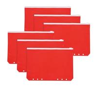 PATIKIL A5 Binder Pocket, 6 Pack 6 Holes Zipper Binder Pouch Budget Stuffing Envelopes Clear Storage Pocket Waterproof for Budget Planning Loose Leaf Bags, Transparent Zip/Red Pouch