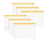 PATIKIL A5 Binder Pocket, 6 Pack 6 Holes Zipper Binder Pouch Budget Stuffing Envelopes Clear Storage Pocket Waterproof for Budget Planning Loose Leaf Bags, Yellow Zip/Clear Pouch