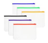 PATIKIL A5 Binder Pocket, 6 Pack 6 Holes Zipper Binder Pouch Budget Stuffing Envelopes Clear Storage Pocket Waterproof for Budget Planning Loose Leaf Bags, Colorful Zip/Clear Pouch
