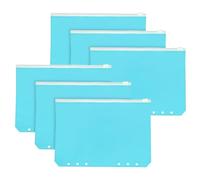PATIKIL A5 Binder Pocket, 6 Pack 6 Holes Zipper Binder Pouch Budget Stuffing Envelopes Clear Storage Pocket Waterproof for Budget Planning Loose Leaf Bags, Transparent Zip/Blue Pouch
