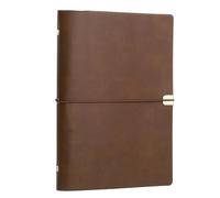 PATIKIL A5 Leather Binder Journal Cover, 6 Ring Refillable Binder Loose Leaf Notebook Protector with Elastic Closure No Paper for Work Meeting Notebook Folder, Coffee Brown