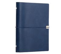 PATIKIL A5 Leather Binder Journal Cover, 6 Ring Refillable Binder Loose Leaf Notebook Protector with Elastic Closure No Paper for Work Meeting Notebook Folder, Navy Blue