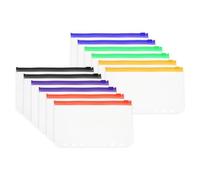 PATIKIL A6 Binder Pocket, 12 Pack 6 Holes Zipper Binder Pouch Budget Stuffing Envelopes Clear Storage Pocket Waterproof for Budget Planning Loose Leaf Bags, Colorful Zip/Clear Pouch