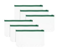PATIKIL A6 Binder Pocket, 6 Pack 6 Holes Zipper Binder Pouch Budget Stuffing Envelopes Clear Storage Pocket Waterproof for Budget Planning Loose Leaf Bags, Dark Green Zip/Clear Pouch