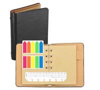PATIKIL A6 Kraft Pages 6 Ring Binder, Leather Notebook with Transparent Bookmark Ruler and Colorful Index Sticky Tabs for Office Study Work, Black