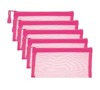 PATIKIL A6 Mesh Zipper Pouch Bags, 5 PCS Mesh Bags with Zipper Plastic Storage Pocket for Organizing File Beads Office Home Supplies, 10x20cm, Rose Red
