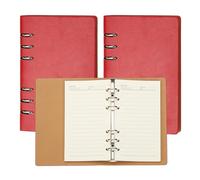 PATIKIL A6 Refillable Leather Notebook, 2Pcs 6 Ring Hardcover Binder Notebook 96 Sheets for Business Office Study Writing Journal Personal Planner, Red