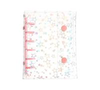 PATIKIL A7 Binder Cover, 6 Ring Glitter Stars Pattern Soft PVC Loose Leaf File Folder Notebook Shell Refillable Sheet Protector with 2 Snaps Button for Budget Planner, Pink Clip