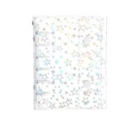 PATIKIL A7 Binder Cover, 6 Ring Glitter Stars Pattern Soft PVC Loose Leaf File Folder Notebook Shell Refillable Sheet Protector with 2 Snaps Button for Budget Planner, White Clip