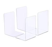 PATIKIL Acrylic Bookends, 4 Pack Plastic L-shaped Book Ends for Shelves Desktop Bookshelf Magazine Organizer Stand Holder for Office Home Study Room, Clear