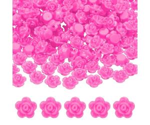 PATIKIL Acrylic Rose Flower Beads, 200 Pcs Flat Back Rose Flower Loose Spacer Beads Charm Colorful Floral Beading with 2mm Hole for DIY Craft Making Necklace Bracelet, Deep Pink
