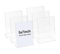 PATIKIL Acrylic Sign Holder, 7x5inch 6 Pack l Shape Display Stand Plastic Paper Picture Frame Menu Number Holder for Wedding Restaurant Office Store Home Use