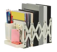 PATIKIL Adjustable Book Ends, 6.5" Tall Heavy Duty Metal Adjustable Bookends Book Holders Organizer with Removable Pen Holder Tray and 3 Hook-up for Heavy Books Desk Office Home, White