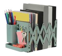 PATIKIL Adjustable Book Ends, 6.5" Tall Heavy Duty Metal Adjustable Bookends Book Holders Organizer with Removable Pen Holder Tray and 3 Hook-up for Heavy Books Desk Office Home, Green