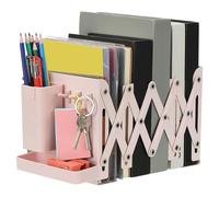 PATIKIL Adjustable Book Ends, 6.5" Tall Heavy Duty Metal Adjustable Bookends Book Holders Organizer with Removable Pen Holder Tray and 3 Hook-up for Heavy Books Desk Office Home, Pink
