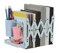 PATIKIL Adjustable Book Ends, 7.5" Tall Heavy Duty Metal Adjustable Bookends Book Holders Organizer with Removable Pen Holder Tray and 3 Hook-up for Heavy Books Desk Office Home, Blue