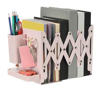 PATIKIL Adjustable Book Ends, 7.5" Tall Heavy Duty Metal Adjustable Bookends Book Holders Organizer with Removable Pen Holder Tray and 3 Hook-up for Heavy Books Desk Office Home, Pink