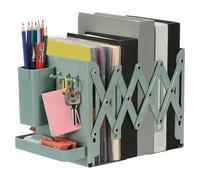 PATIKIL Adjustable Book Ends, 7.5" Tall Heavy Duty Metal Adjustable Bookends Book Holders Organizer with Removable Pen Holder Tray and 3 Hook-up for Heavy Books Desk Office Home, Green