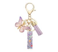 PATIKIL Alphabet Initial Letter I Keychain, Cute Tassel Butterfly Key Chain, Purple