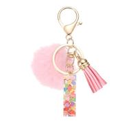 PATIKIL Alphabet Initial Letter I Keychain, Cute Tassel Fur Ball Pom Key Chain, Pink